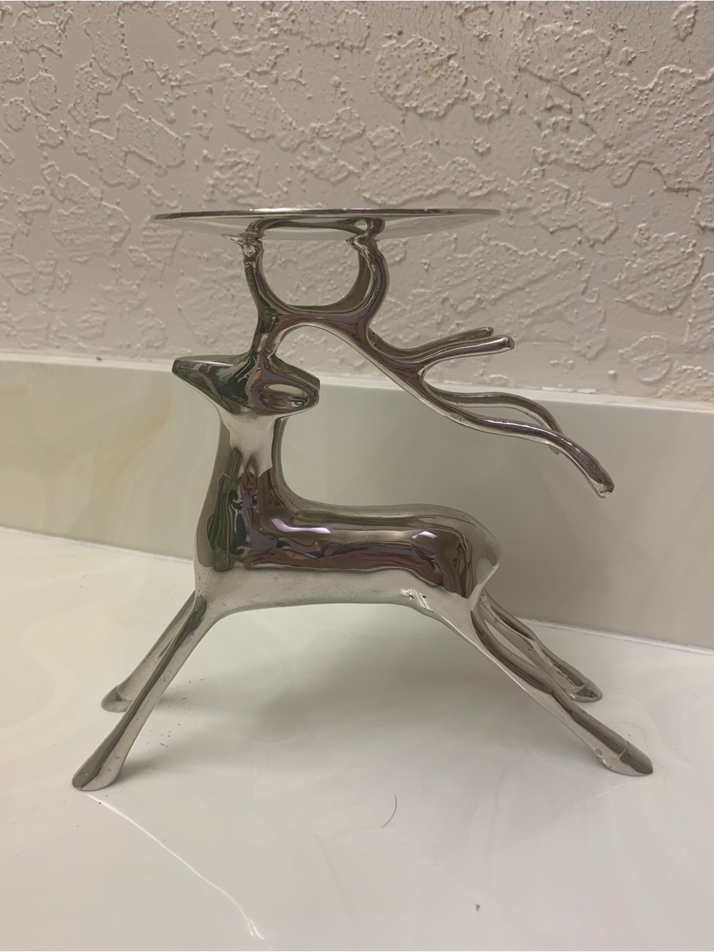 Silvertone Metal Reindeer Pillar Candle Holder